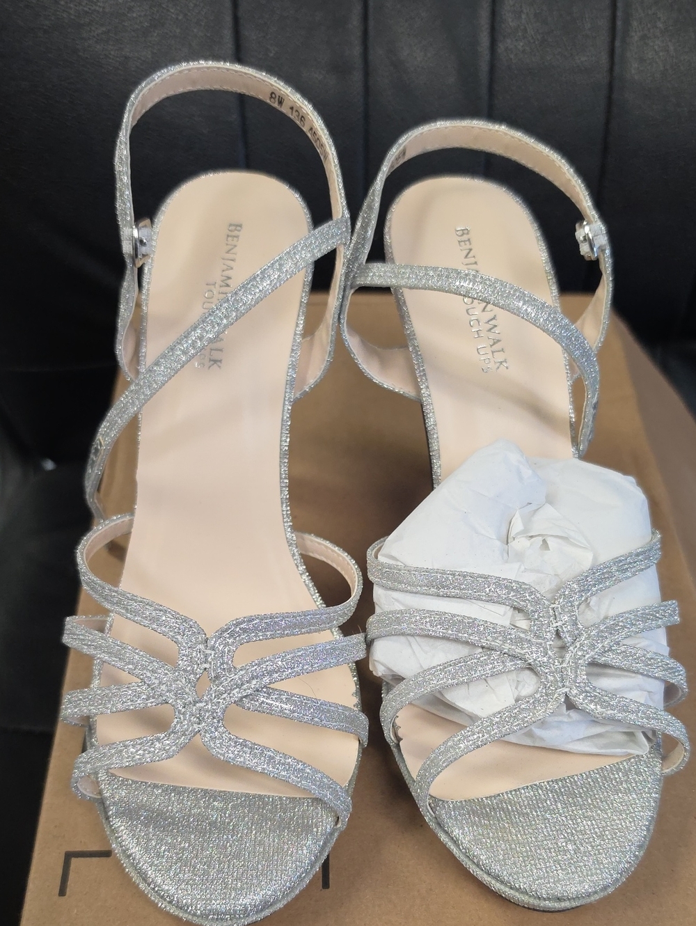 Benjamin Walk Silver Glitter Strappy Heeled Sandals